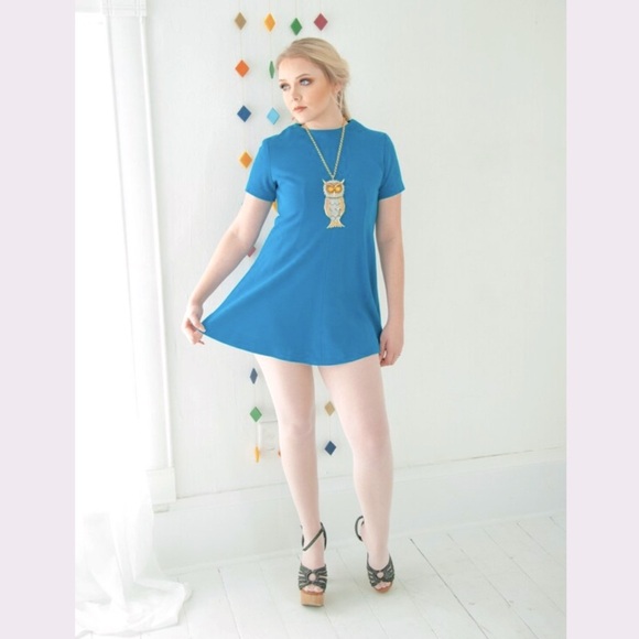 Vintage Go go Teal blues Short Sleeve Dress 60’s - Picture 1 of 4